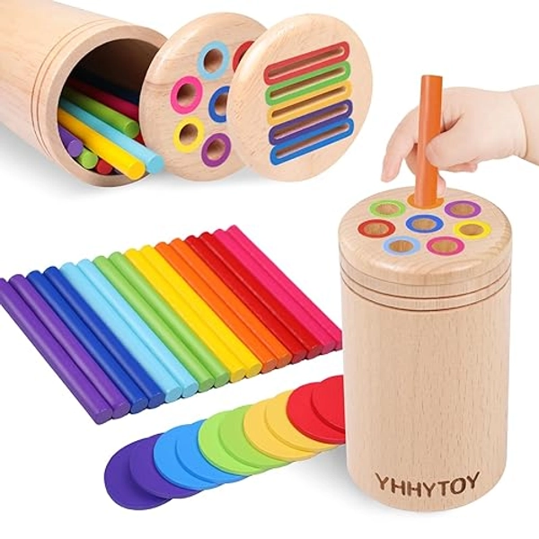 YHHYTOY Montessori Toys for 3 Year Old, Dual Play Wooden Toddler Educational Toys Color Sorting Preschool Learning Activities, Fine Motor Skills Sensory Toys for Toddlers 3-5 Girl Boy Birthday Gifts - Multicolor