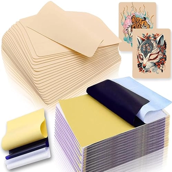 CINRA Tattoo Practice Skin with Transfer Paper, 40PCS Tattoo Fake Skin and Tattoo Tracing Paper Kit Including 20PCS Double Sided Skin and 20PCS Tattoo Stencil Paper for Tattoo Practice Tattoo Supplies - 40Pcs Fake Skins & Tattoo Stencil Paper