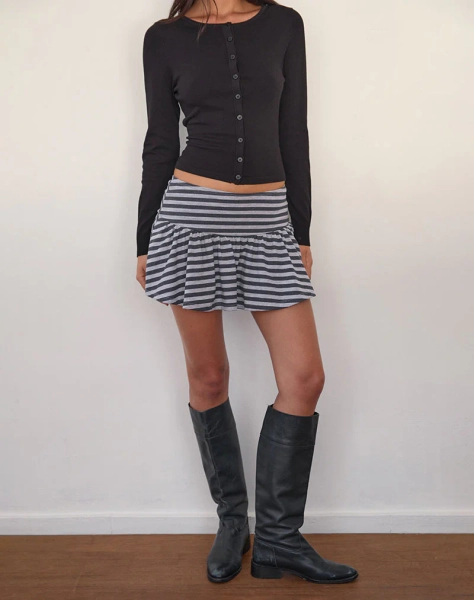Zibah Mini Skirt in Grey and Black Stripe | S