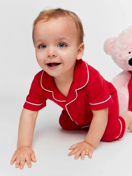 Baby Red Bamboo Classic Romper  Red - Peter Alexander Online