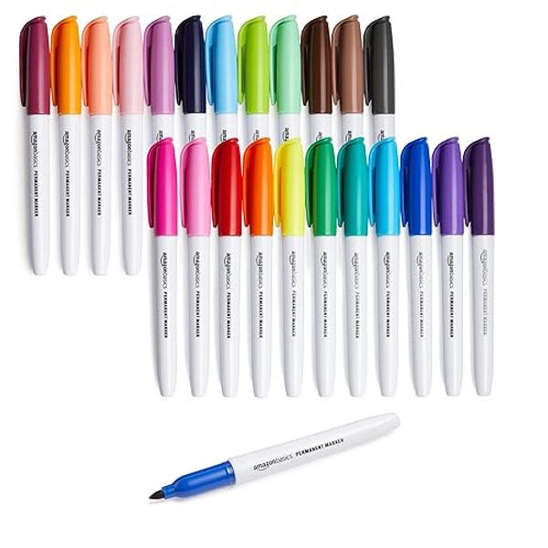 Amazon Basics - Permanent Marker, 24 Stück, 1er-Packung, Sortiert - Sortiert - 1 stück (24er Pack)