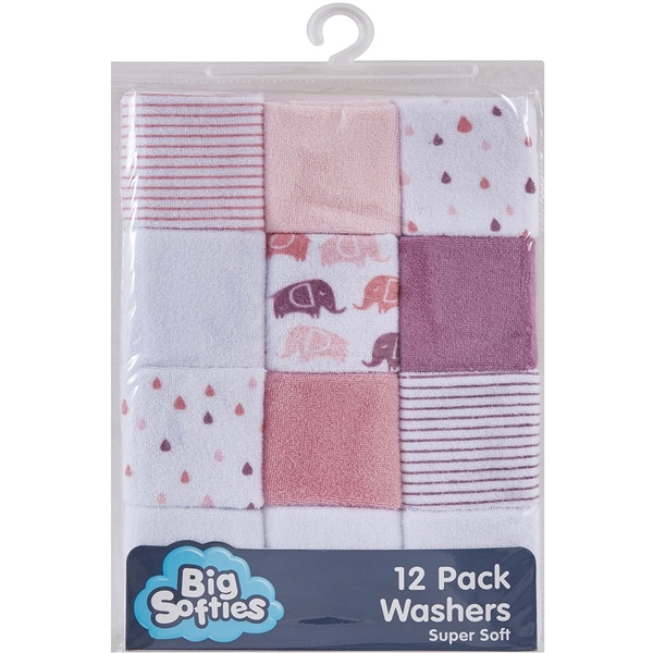 Big Softies Wash Cloths 12 Pack - Pink | BIG W