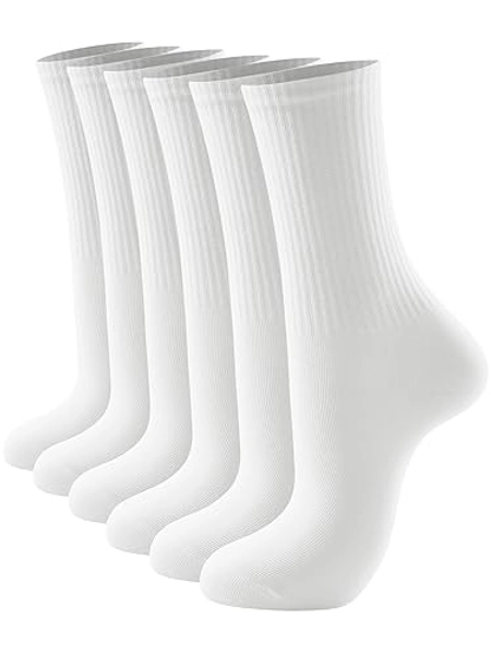 JOLLMONO Womens Crew Socks Size 9-11 Thin Athletic Socks 3-6 Pairs - One Size - 3 Pairs （3 White）