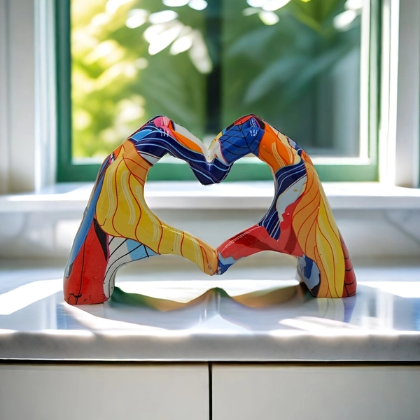 1 Piece Unique Leaf Heart Hand Gesture Sculpture, Colorful Romantic Couple Resin Statuette, Modern Art Home Decor, Creative Tabletop Ornament for Living Room, Bedroom, Perfect Valentine's Day Gift