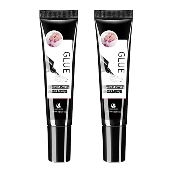 2Pcs Solid Nail Glue Gel for Press On Nail, Super Strong Nail Glue Quick Drying No Need for UV Lamp Long Lasting (15g x 2) - 2PCS