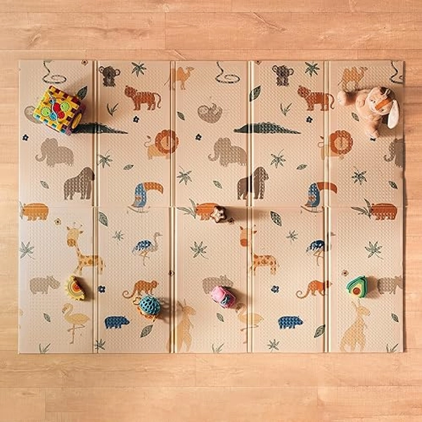 Nuby Reversible Baby Floor Mat - Foldable and Lightweight Baby Play Mat for Floor - Easy Storage and Travel - Safari - Safari
