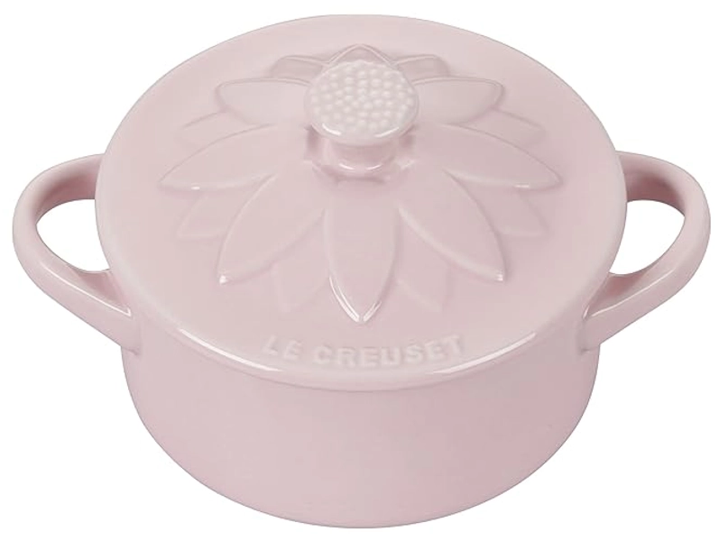 Le Creuset Stoneware Mini Round Cocotte with Flower Lid, 8oz, Meringue - Chiffon Pink