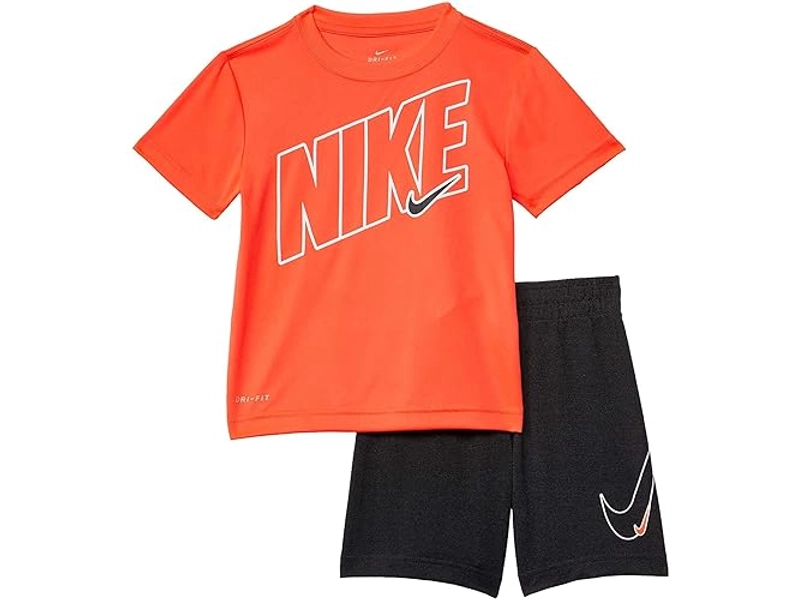Nike Little Boys Dri-FIT Graphic Tee & Shorts 2 Piece Set 66h589 - 4 - Black Heather(86h589-k08)/Pink