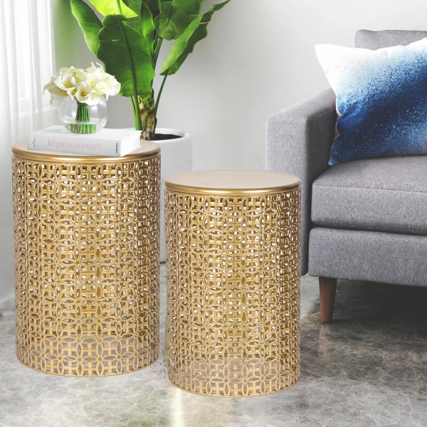 Rosdorf Park Golden Round Metal End Table(set of 2) "& Reviews" | Wayfair