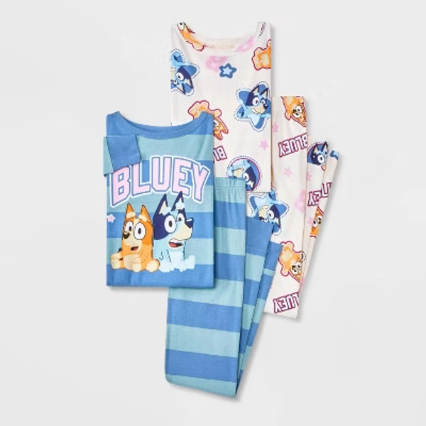 Girls' 4pc Bluey Long Sleeve Pajama Set - Blue 8