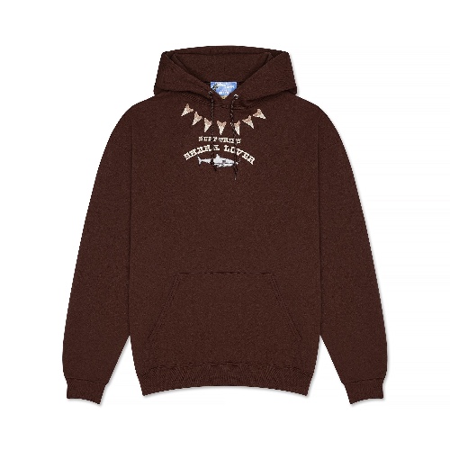 Shark Embroidered Hoodie Brown