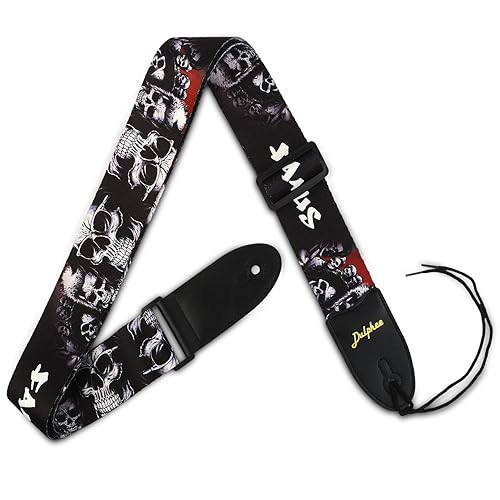 Dulphee Guitar Strap Skull Design Cool Polyester Shoulder Strap for Bass, Electric & Acoustic Guitar (Black Skull) - Black Skull