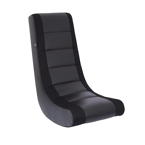 The Crew Furniture Classic Video Rocker Floor Gaming Chair, Kids and Teens, Racing Stripe PU Faux Leather & Polyester Mesh, Black/Black - Racing Stripe Pu Faux Leather & Polyester Mesh, Black/Black