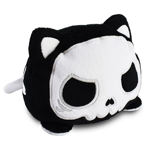 TeeTurtle - The Original Reversible Cat Plushie - White + Skeleton - Glows in the Dark! - Cute Sensory Fidget Stuffed Animals That Show Your Mood - Perfect for Halloween!, 4 inch - Skeleton Glow - Plushie