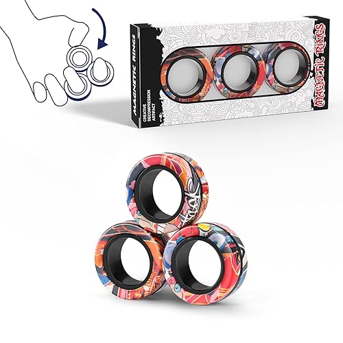 Magnetic Rings Fidget Toy Set, Idea ADHD Fidget Toys, Adult Fidget Magnets Spinner Rings for Anxiety Relief Autism Therapy, Fidget Pack Great Gift for Adults Teens Kids (G) - G
