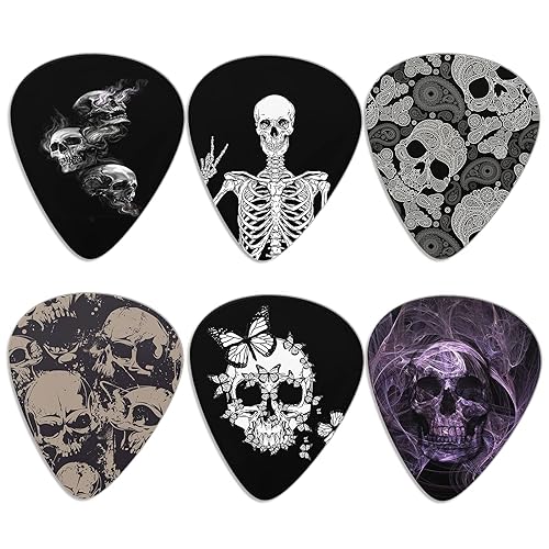 KEIAHUAN Guitar Plectrums Cool Skull Guitar Picks Classical Triangle for Bass, Acoustic & Electric Guitars Heavy Guitar Plectrums for Guitar Players 6 Piece - 6-skull