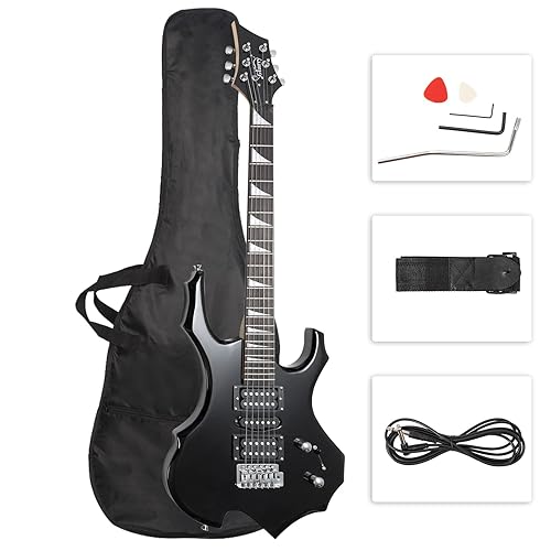 Glarry Cool Burning Fire Style Electric Guitar Christmas gift for Beginner Guitar Lover with Accessories Pack (Black) - Black