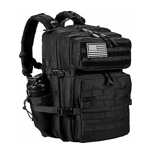 LHI Military Tactical Backpack for Men and Women 45L Army 3 Days Assault Pack Bag Large Rucksack with Molle System - 1.0 Black