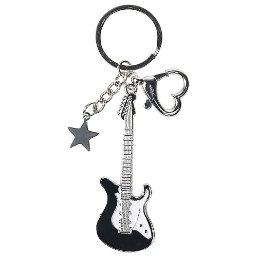 Punk Music Guitar Keychain Y2k Musical Instrument Love Heart Star Bass Pendant Key Rings For Men Women Music Lovers - Black 01