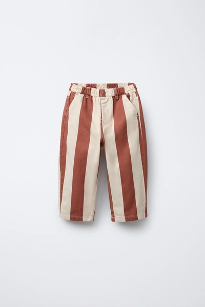 STRIPED TWILL BAGGY PANTS