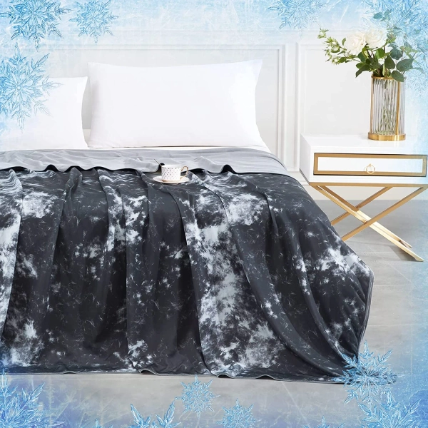 ALANDA Cooling Blanket Queen Tie Dye, Double-Sided [Cooling/Cotton] Soft Breathable Lightweight Summer Blanket for Bed Sofa Travel Adult Kids Hot Sleeper Black 79" x 86"