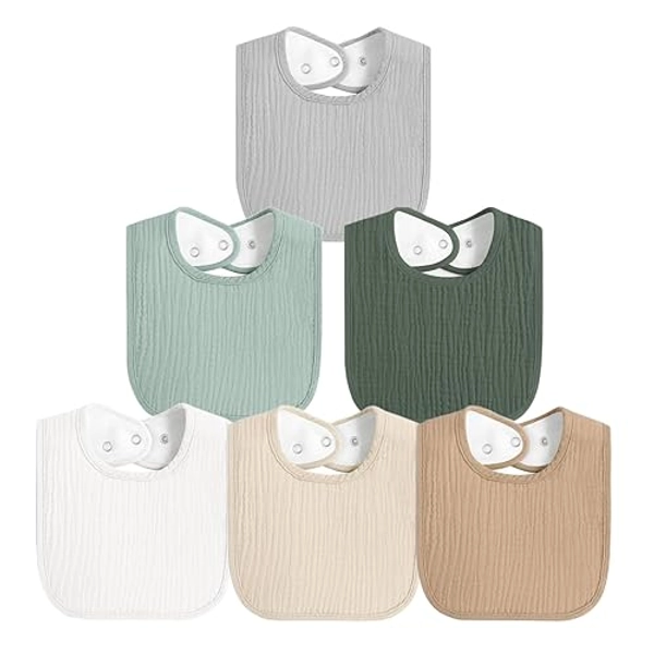 ROXANEPIG 6 Pack Muslin Baby Bibs for Boys Girls, Soft Cotton Baby Drool Bibs, Drooling and Teething Bibs for Infant, Newborn - A