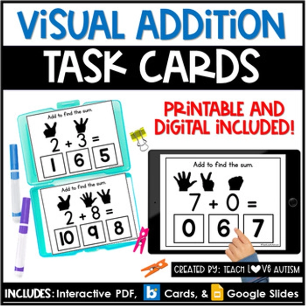 Visual Addition | Addition | Math Printable Task Cards | Boom Cards