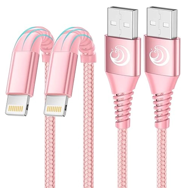 Aioneus iPhone Charger 6ft 2Pack, Apple Certified USB A to Lightning Cable Nylon Braided Phone Charger Cord Fast Charging for iPhone 14 13 12 11 Pro Xr Xs Max 10 8 7Plus 6 SE -Pink