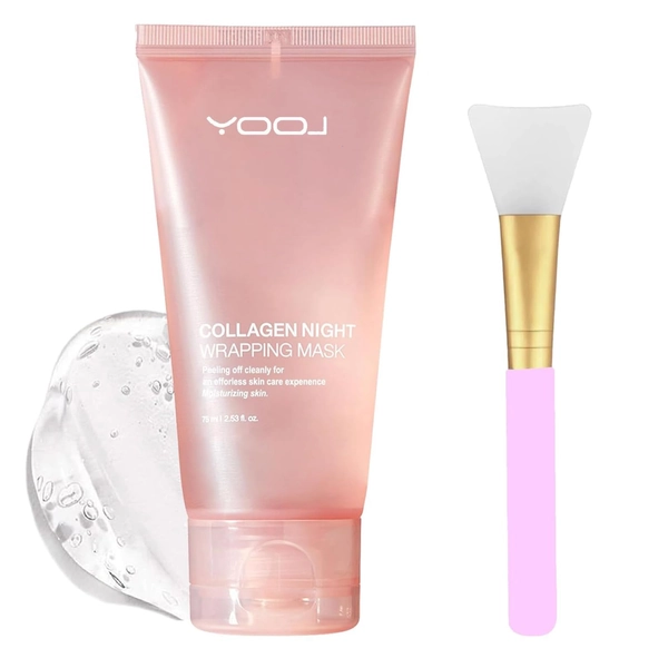 CHOVEMOAR Collagen Night Wrapping Mask, Overnight Peel Off Hydrolyzed Collagen Facial Mask for Elasticity & Hydration, Tight Skin, Reduce Sagging & Dullness, 2.53 fl.oz(Brush Included)