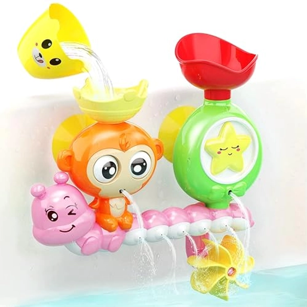 G-WACK Bath Toys for Toddlers Age 1 2 3 Year Old Girl Boy, Preschool New Born Baby Bathtub Water Toys, Durable Interactive Multicolored Infant Toy, Lovely Monkey Caterpillar,Strong Suction Cups Pink - Pink
