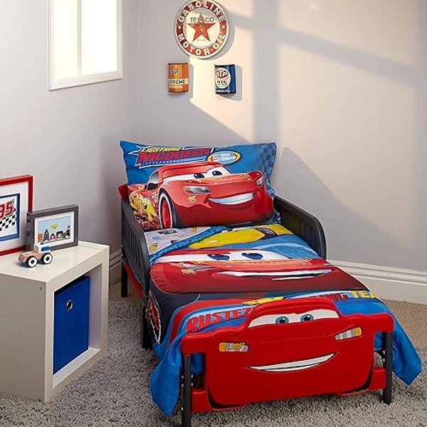 Disney Cars Rusteze Racing Team 4 Piece Toddler Bedding Set, Blue/Red/Yellow/White - Disney Cars Rusteze Racing