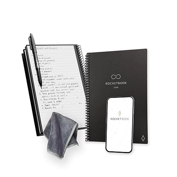 Rocketbook Core Reusable Spiral Notebook, Executive Size 6x8.8, Black - Lined Pages, App-Connected, Erasable, Durable Cover, Ideal for School, Work, and Creative Projects - 1 - Black - Executive