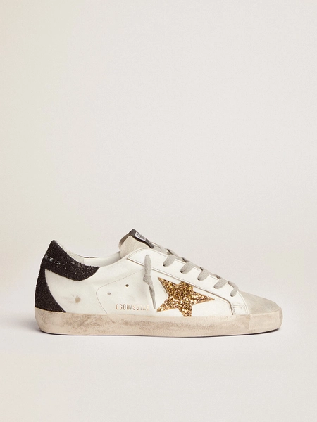 Women’s Super-Star in nappa leather with gold glitter star and black glitter heel tab