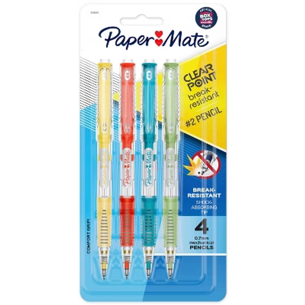 Paper Mate Clear Point 4pk #2 Mechanical Pencils 0.7mm Multicolored: Durable Erasable Lead Pencils with Erasers