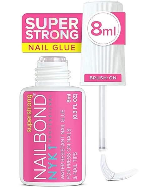 Super Strong Nail Glue for Press On Nails, Nail Tips & Acrylic Nails (8ml) NYK1 Nail Bond Brush On Nail Glue for Press Ons, Long Lasting Nail Glue for Acrylic Nails Fake Nails Tips Nail Glue