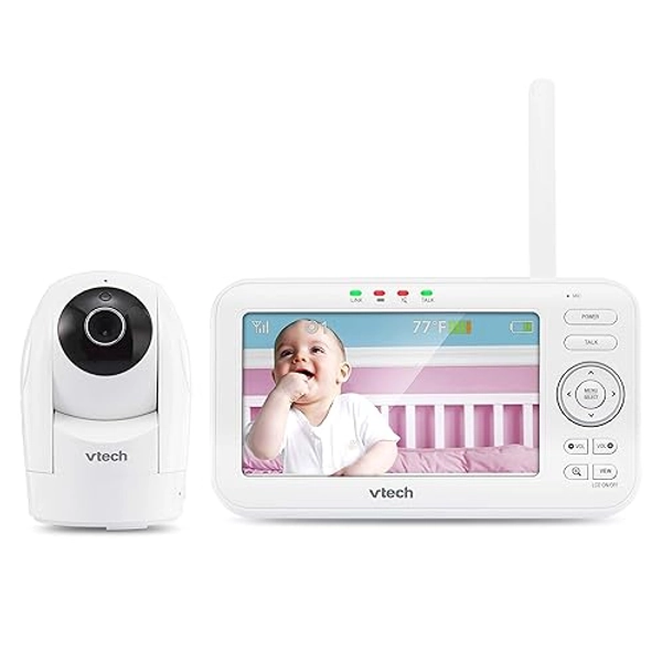 VTech VM5262 5" Color LCD Digital Video Baby Monitor with Long Range, 360 Degree Pan & Tilt Camera, Automatic Night Vision, Temperature Sensor - 1 Camera - 5" Pan & Tilt