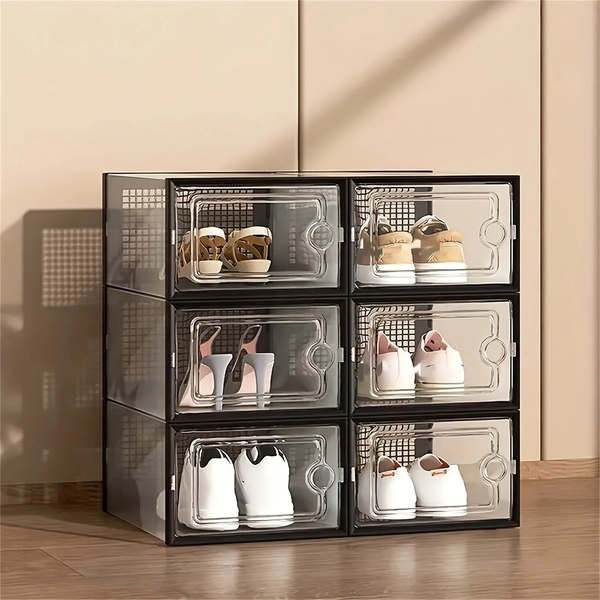 6/12/24 Pack Foldable Shoe Rack Foldable Shoe Storage Box For Entrance, Portable Shoe Storage Box, Foldable Shoe Storage Cabinet With Lid, Plastic Storage Container, Christmas