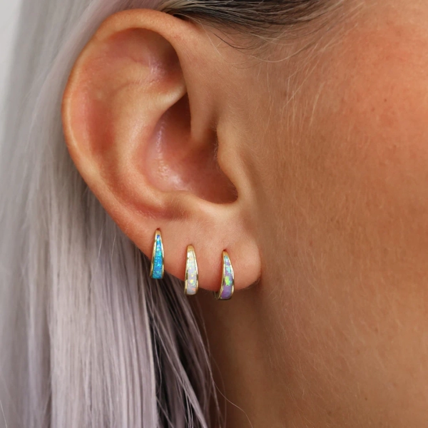 Opal Inlay Tapered Huggie Hoop Earrings Gold Hoop Earrings Minimalist Jewelry Gift for Her gift for Mom gift Ideas - Etsy