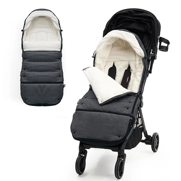 Momcozy Stroller Footmuff Universal | Easily Attaches to Most Strollers | Ultra-Plush,Weather-Proof | Deluxe Warm Stroller Bunting Bag | Extendable Stroller Cover for Winter | Adjustable Buckle - Black