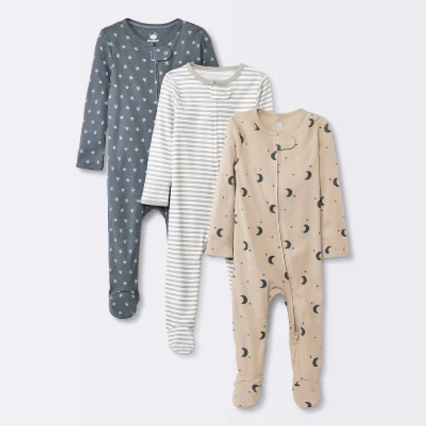 Baby 3pk Cotton Moons Tight Fit Sleep N' Play - Cloud Island™ Gray 24M