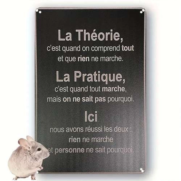 plaque métallique vintage "théorie et  ", 20.32x30.48 cm - art mural avec   française, idéal  , bar, café, club, décoration de dortoir - œuvre d'art intérieure en fer   cadre - cadeau de   an parfait, décoration de bar|art mural  |construction en fer, décoration murale en métal, 2d, parfait pour la décoration de chambre | Livraison Gratuite Sur Les Articles Expédiés Par Temu | Temu