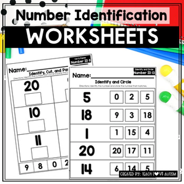 Number Identification & Matching 0-20 |  Numeracy | No Prep Math Worksheets