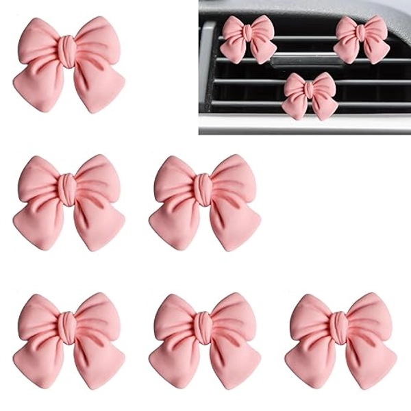 CasaPopz 6 pcs Pink Bow Car Air Freshener Coquette Cute Girly Car Decor Accessories Interior Aesthetic Car Decorations Stuff for Women Girl - Pink - 1 Count (Pack of 6)