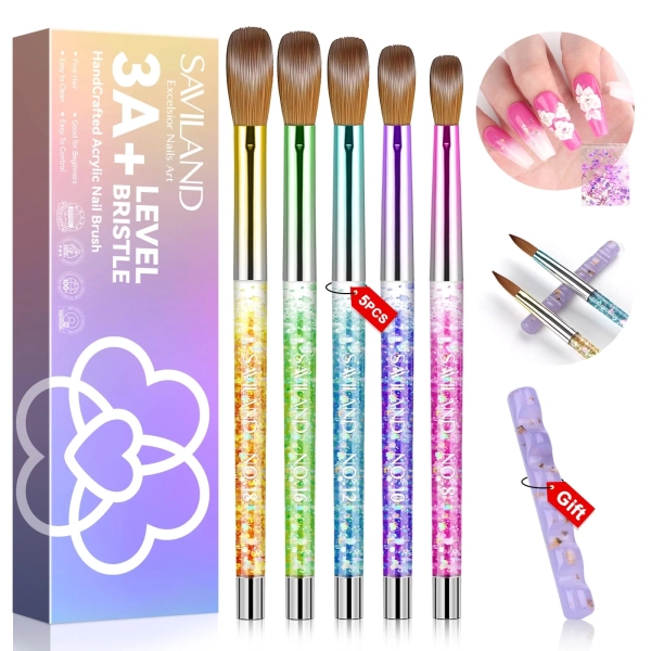 Saviland 5Pcs Acrylic Nail Brushes Kit - Nail Art Brushes Set with Nail Sequins Acrylic Brush Holder for Acrylic Nail Extension Nail Carving Professional Nail Supplies(Size:8#10#12#16#18#) - Walmart.com
