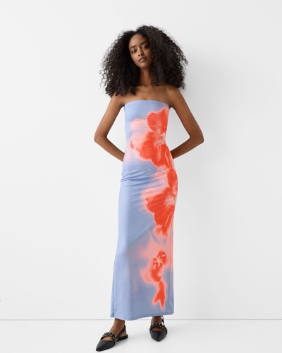 Multi Color Y2K Flower Print Slit Maxi Dress | S
