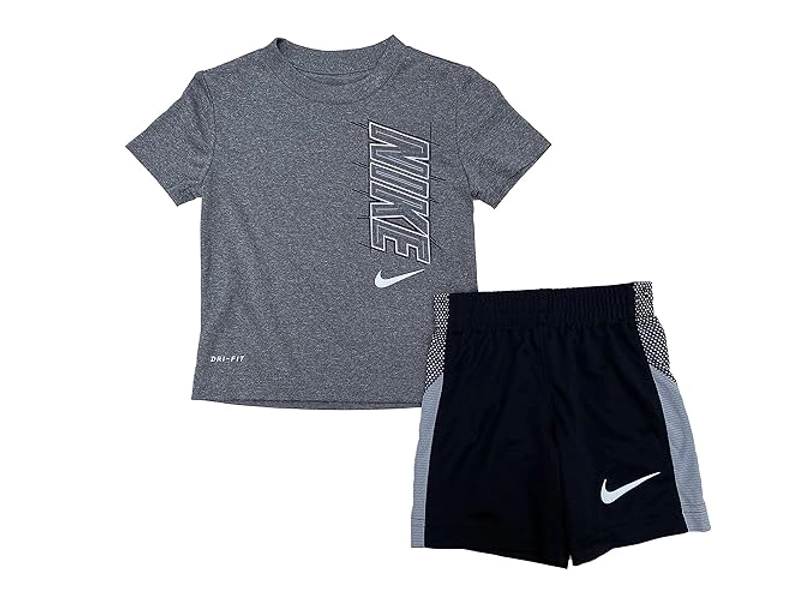 Nike Little Boys Dri-FIT Graphic Tee & Shorts 2 Piece Set (Black(76H367-K6N)/Carbon Heather, 4, 4_Years)