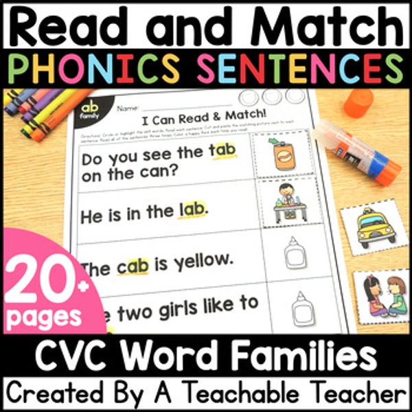 CVC: Read & Match Sentences with CVC Words