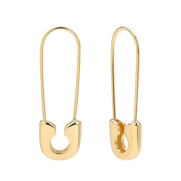 Safety Pin Earrings for Women - Gold Paperclip Earrings Minimalist Dangle Hoop Earrings Paper Clip Earrings Daily Jewelry - Gold Plated