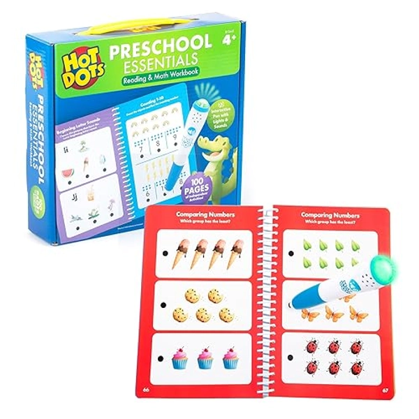 Educational Insights Hot Dots Preschool Workbook: Reading & Math Essentials - Toddler and Preschool Learning Activities, Preschool Classroom Must Haves