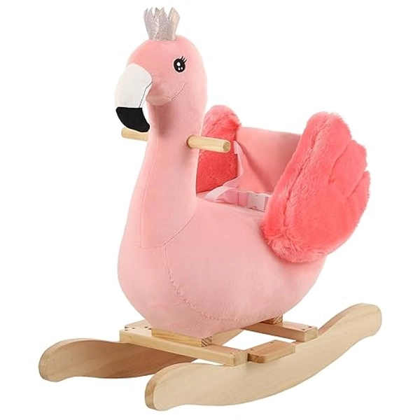 FUNLIO Flamingo Baby Rocking Horse for Toddlers 6 Months to 3 Years, Cute & Graceful Pink Swan Rocker for Baby Girl, Stuffed Plush Ride-on Rocking Animal, Easy to Assemble, CPC & CE Certified - Pink Flamingo